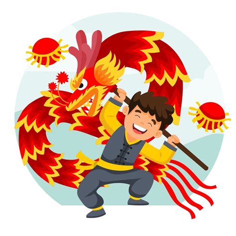 Kid Perform Dragon Dance in China New Year Festival 14612742 Vector Art at Vecteezy