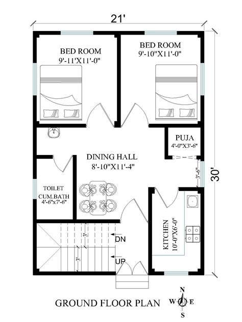 the floor plan for a two bedroom house with an attached bathroom and ...
