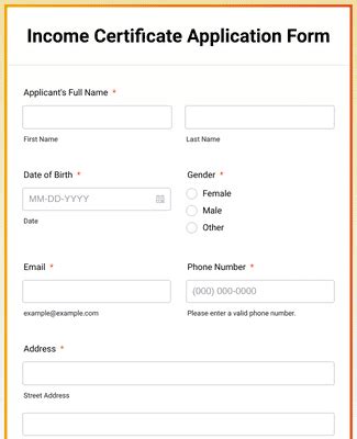 Income Certificate Application Form Template | Jotform