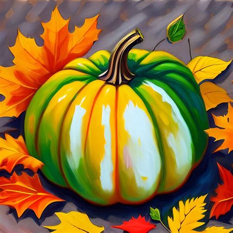 Premium AI Image | A painting of a pumpkin with leaves on it