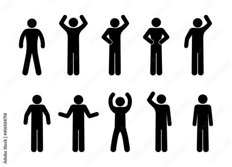 stickman icon, isolated pictogram stick figure man, various gestures ...