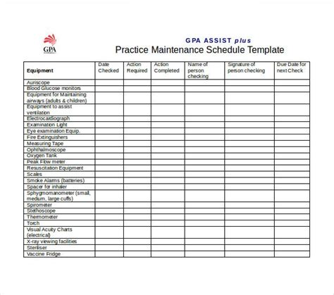 Building Maintenance Maintenance Planner Maintenance Schedule Template ...