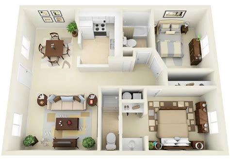 20 Awesome 3D Apartment Plans With Two Bedrooms - Part 2