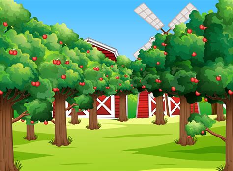Farm scene with many apple trees 2687194 Vector Art at Vecteezy