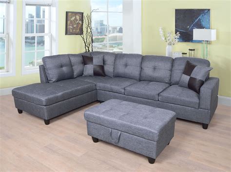 Sam Left Facing Sectional Sofa with Ottoman, Grey - Walmart.com