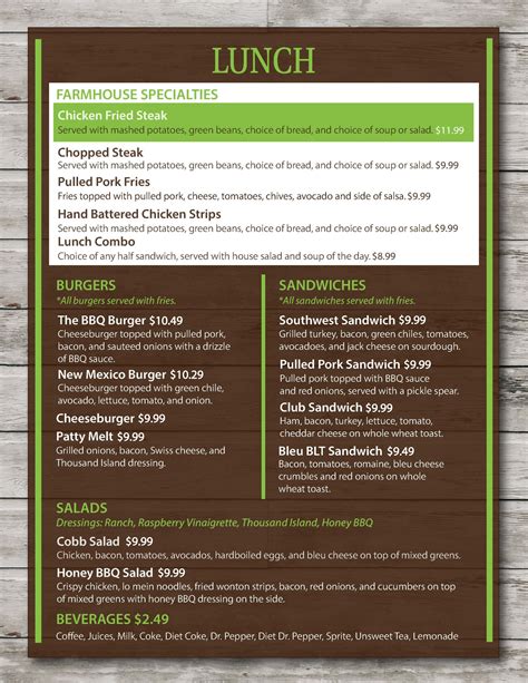 Menu - The Farmhouse Restaurant