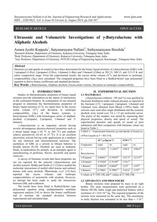 Ultrasonic and Volumetric Investigations of -Butyrolactone with Aliphatic Alcohols | PDF