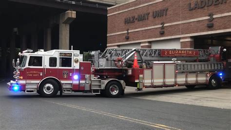 ELIZABETH FIRE DEPARTMENT LADDER 2 RESPONDING FROM QUARTERS ON TRUMBULL STREET IN ELIZABETH, NJ ...