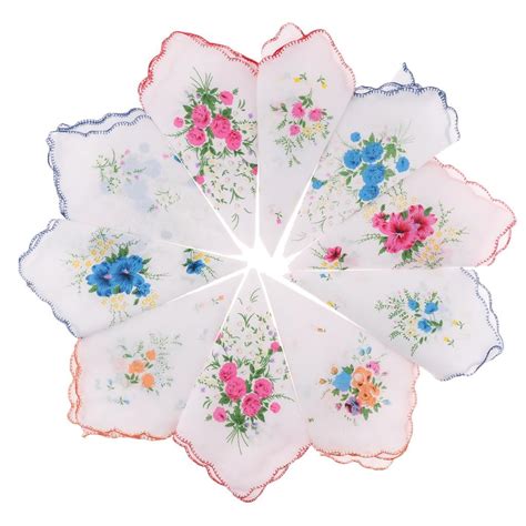 10pack Womens White Square Hankies Pocket Hanky Coloured Floral - Walmart.com