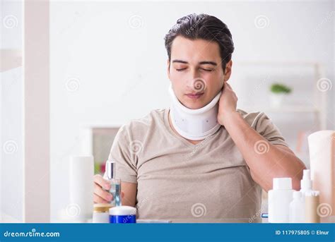 The Man with Neck Brace after Whiplash Injury Stock Image - Image of ...