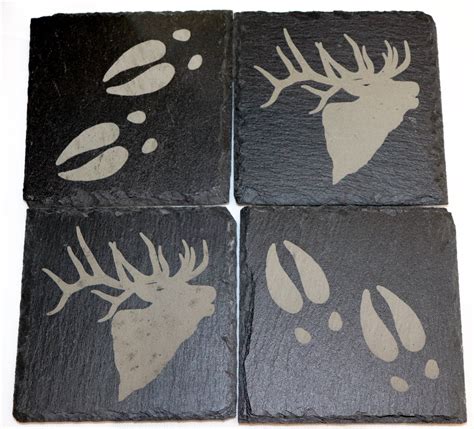 Elk & Elk Tracks Slate Coasters | Etsy