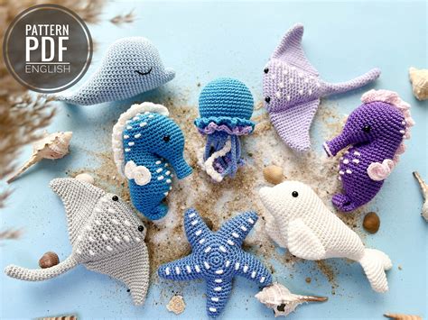 Crochet Sea Animals: sea horse jellyfish beluga whale - Etsy Nederland