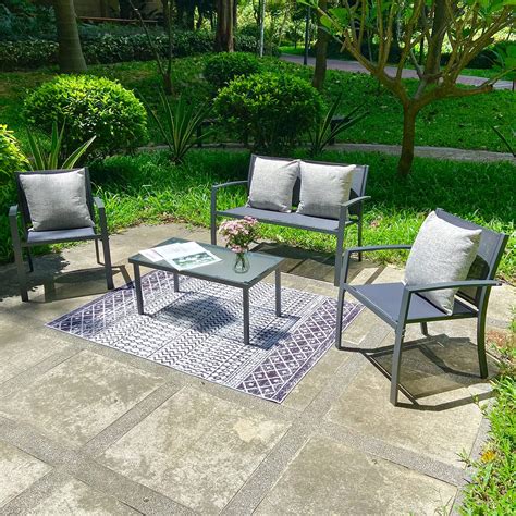 Sigtua Garden Furniture Set, 4 Seater Garden Furniture Sets [2 ArmChairs + 1 Double Chair Sofa ...