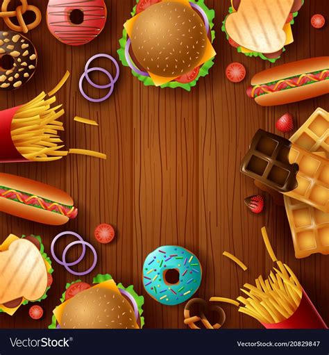 Vector illustration of Background frame with fast food and dessert ...