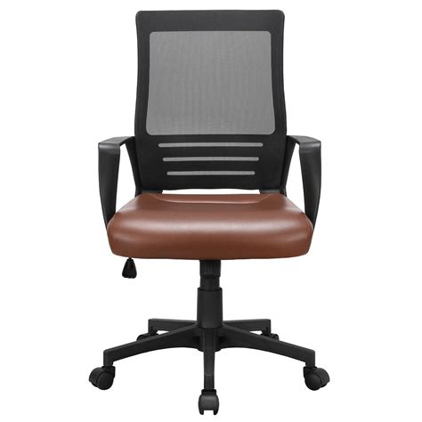 Mesh Office Chair with Leather Seat, Ergonomic Rolling Computer Desk Chair Brown - Walmart.com