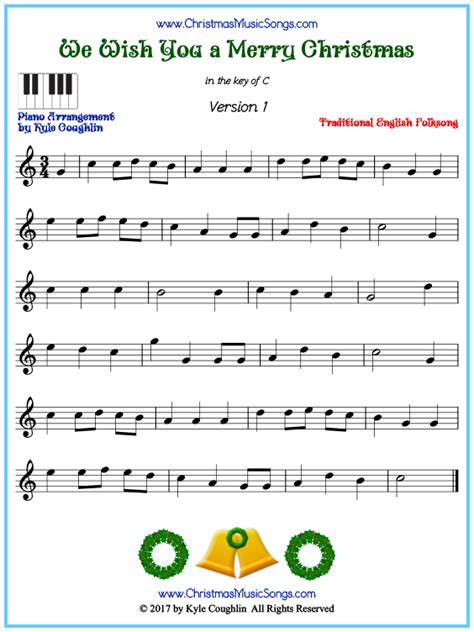 We Wish You a Merry Christmas piano sheet music - free printable PDF