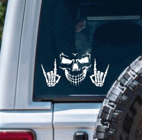 Rock on Skeleton Hands With Skull Vinyl Decal Sticker Devil Horn Hand ...