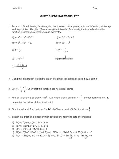 6 - Homework - Curve Sketching Worksheet | PDF | Calculus ... - Worksheets Library