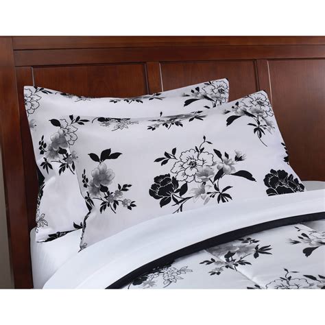 Mainstays Black White Floral Bed in a Bag Complete Bedding - Walmart.com