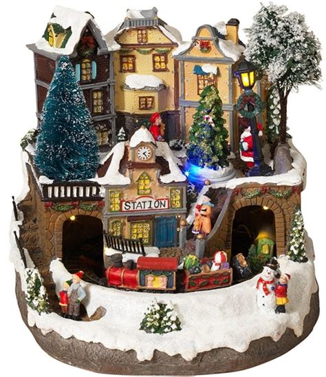 LED Lighted Fiber Optic Animated Snowy Christmas Village Scene with ...