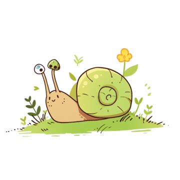 Crawling Snail Element Cartoon, A Cute Snail, Crawling In Grass ...