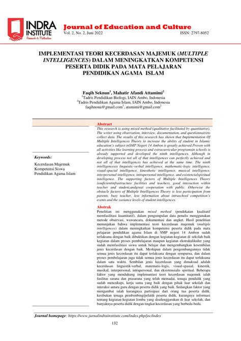 (PDF) Implementasi Teori Kecerdasan Majemuk (Multiple Intelligences) dalam Meningkatkan ...