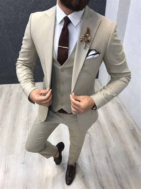 Buy Mochello Cream Slim Fit Suit by GentWith.com with Free Shipping | Beige suits wedding, Slim ...