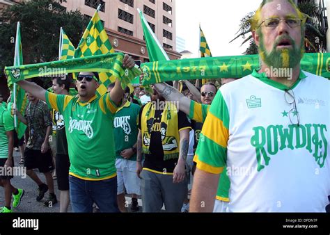 Tampa Bay Rowdies supporters head to the Al Lang Stadium, St Petersburg ...