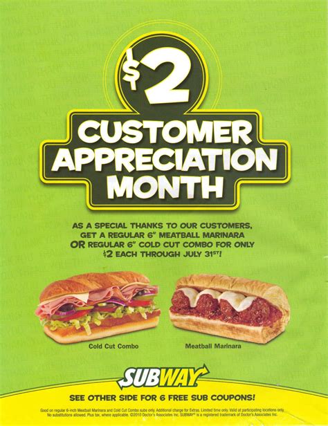 ~Fun and Frugal Moms~: Subway: $2 Customer Appreciation Month