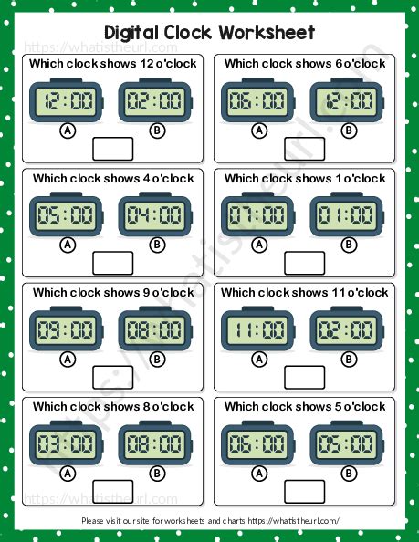 Digital clock worksheet - exercise 2 - Your Home Teacher