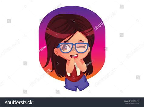 Vector Cartoon Illustration Cute Girl Winking Stock Vector (Royalty Free) 1877866195 | Shutterstock