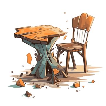 Broken Table, Sticker Clipart Wooden Workshop With A Broken Table Vector Illustration Cartoon ...