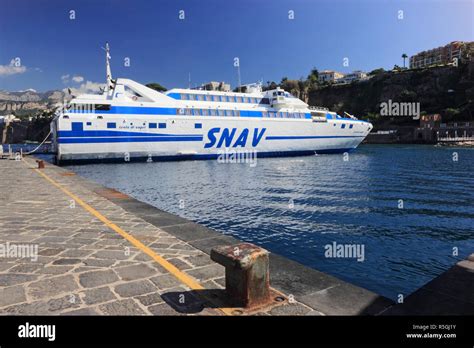 SNAV Ferry boat, Isola di Capri, moored in harbour, Sorrento. A ...