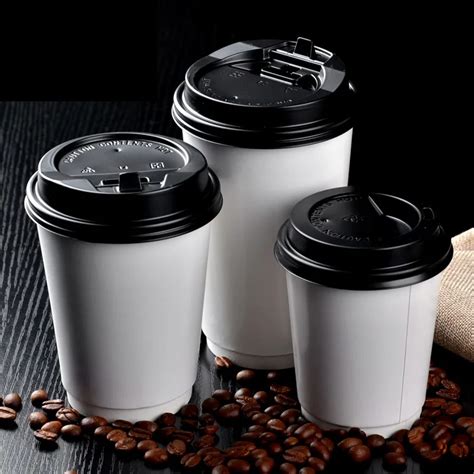 100x Disposable Cups with Lids Double Wall Layer Kraft Paper 8oz Coffee Paper Cups 240ml 300ml ...