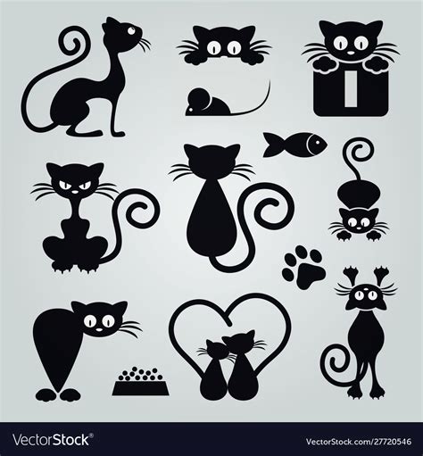 Black cat silhouette collection design Royalty Free Vector