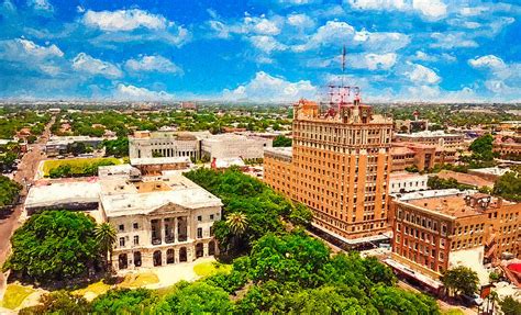 Aerial of downtown Laredo, Texas - digital painting Digital Art by Watch And Relax