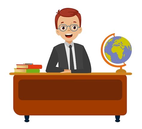 Premium Vector | Male teacher at teacher's desk