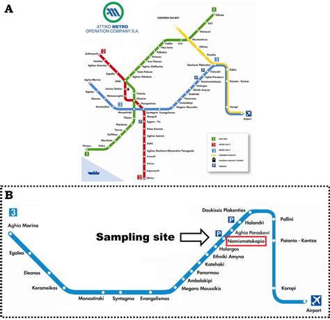 Fig. S1. Athens Metro network map (A) and Metro (Blue) Line 3 map (B)... | Download Scientific ...