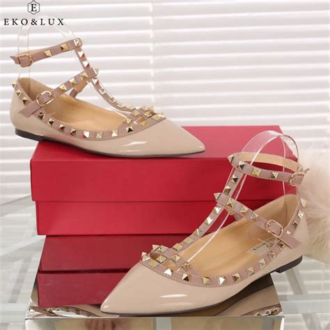 Eko & Lux Fashion Women Shoes Rivet Flats Shoe Genuine Leather Metal ...