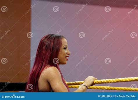 Female Wrestler Becky Lynch Talks On Mic With NXT Star Sasha Banks Also In Ring Editorial Image ...