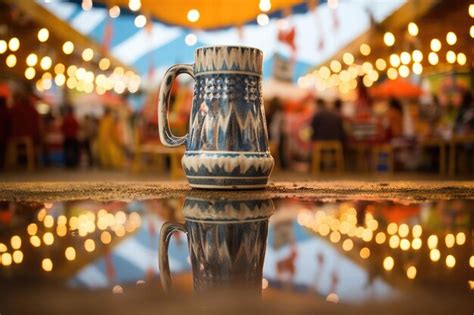 Premium AI Image | Reflection of oktoberfest tents in a beer mug