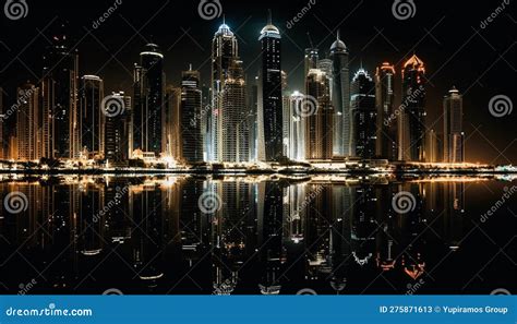 Dubai Modern Skyline Illuminates the Waterfront at Dusk Generated by AI ...