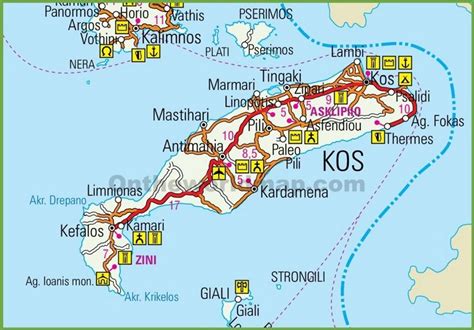 Kos road map | Greece map, Greece kos, Kos