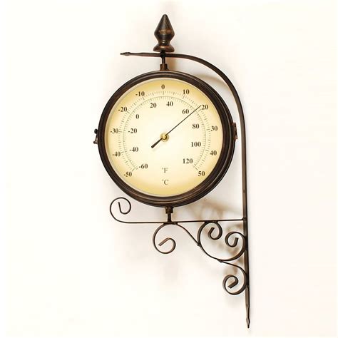 Ashton Sutton Indoor/Outdoor Wrought Iron Scroll Thermometer With Clock ...