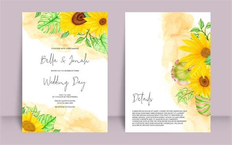 Wedding Card Set Watercolor Sunflower Graphic by dheodonnya · Creative Fabrica