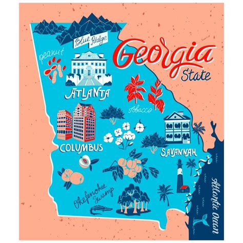 Map of Georgia State and Flag | Georgia Outline, Road, Cities and ...