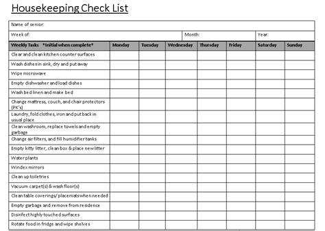 Housekeeping Checklist Template for Seniors | Wise caregiving