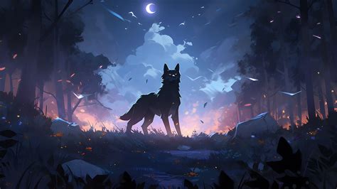 Wolf in the Night Forest Desktop Wallpaper - Cool Wolf Wallpaper 4K