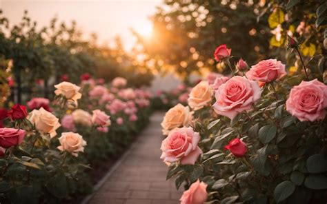 Premium AI Image | Beautiful rose garden in sunset