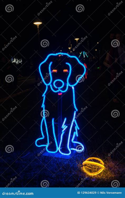 Neon Dog Park Art Installation at White Night Geelong in Australia. Editorial Stock Image ...